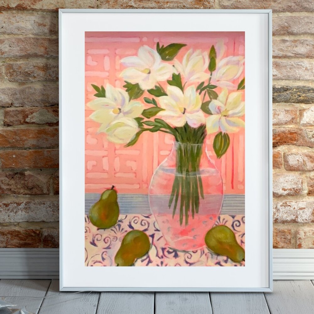Original Acrylic Floral Painting Fashion Wall Decor  Handmade Ivory and…